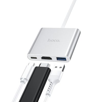 USB-HUB  HB14 Easy use Type-C adapter (Type-C to USB3.0+HDMI+PD) (Срібний) 26327 Hoco