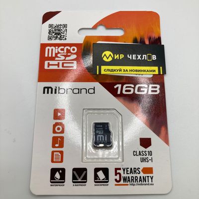 Карта памяті microSDHC (UHS-1) Wibrand 16Gb class 10 (adapter SD) WICDHU1/16GB-A