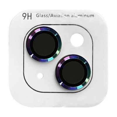 Захисне скло Metal Classic на камеру (в упак.) для Apple iPhone 15 (6.1) / 15 Plus (6.7) (Бузковий / Rainbow) 65701 Стекло