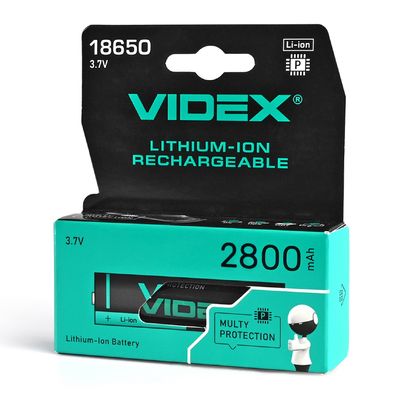 Акумулятор VIDEX Li-ION з захистом від перегріву 18650 2800mAh 12371