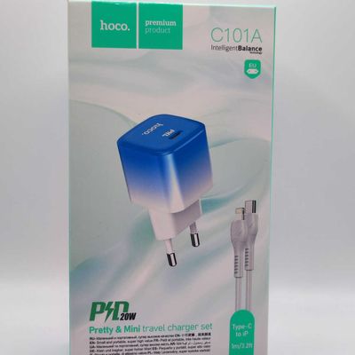 МЗП HOCO C101A PD20W (1C) + Type-C to Lightning (Ice Blue) 71167 Hoco