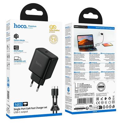 Адаптер мережевий HOCO C to C cable Profit single port PD charger set N83 |1Type-C, 40W/3A, PD/QC| 24519 Hoco